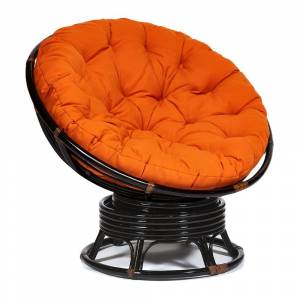Кресло-качалка Папасан/Papasan (W 23/01 B) /с подушкой/ 115х78х104см, античный черно-коричневый, ткань оранжевый, с 23 Antique brown (античный черно-коричневый)