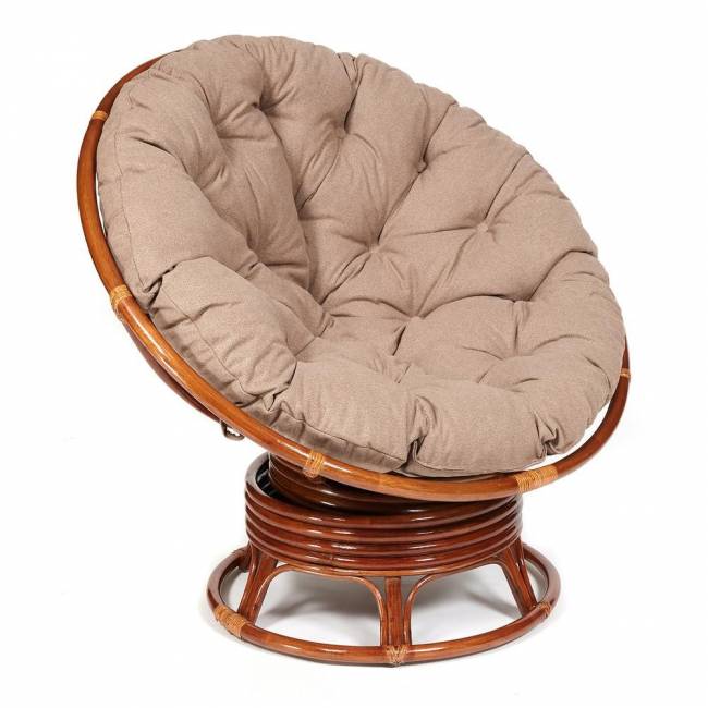 Кресло-качалка Папасан/Papasan (W 23/01 B) /с подушкой/ 115х78х104см, пекан орех, экошерсть коричневый, 1811-5 Pecan (орех)
