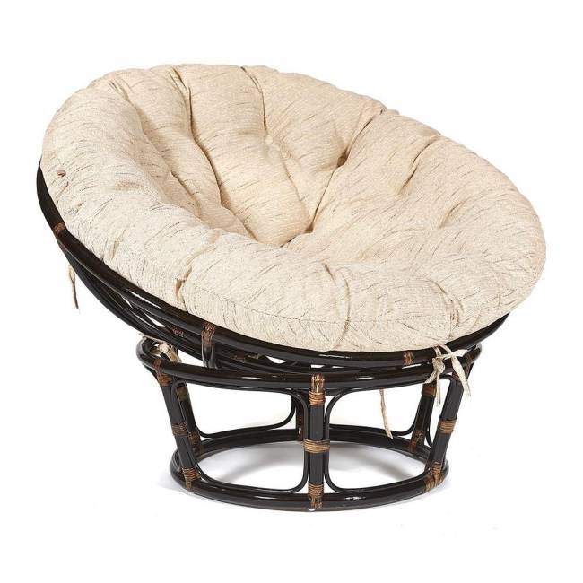 Кресло Папасан/Papasan (23/01 W) /с подушкой и ремешками/ диаметр подушки 129см, 115х101х104см, античный черно-коричневый, ткань старт Antique brown (античный черно-коричневый)