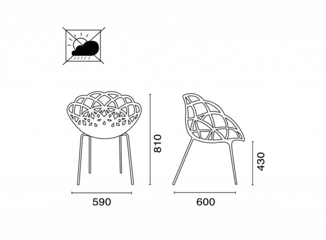 Кресло прозрачное Flora-ML хромированный, прозрачный 590х600х810 мм